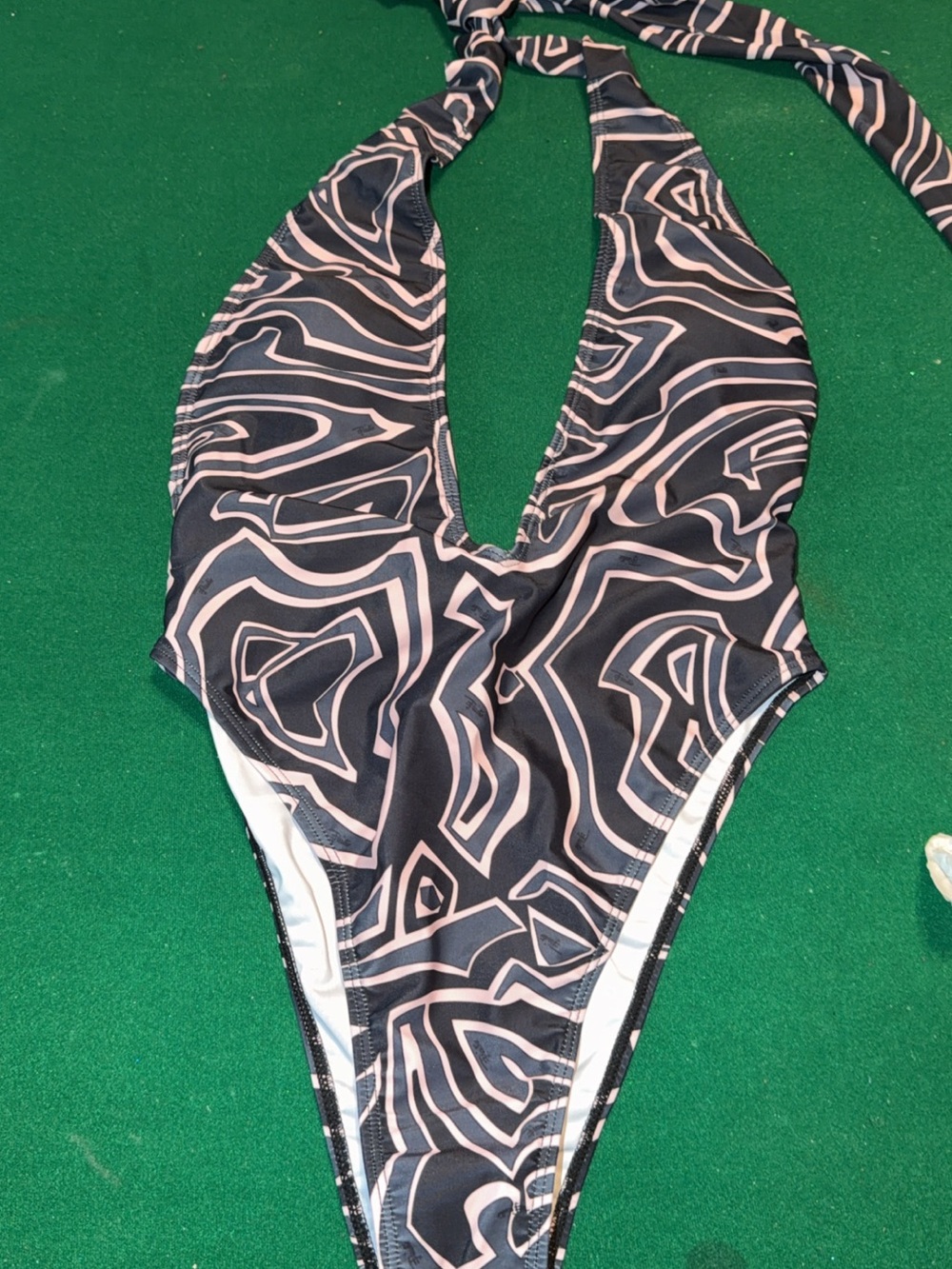Emillo Pucci  Black & Pale Pink One-Piece Halter Swimsuit